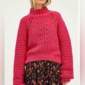 Free People Sweetheart Sweater Chunky Knit Pullover in Candy Blossom